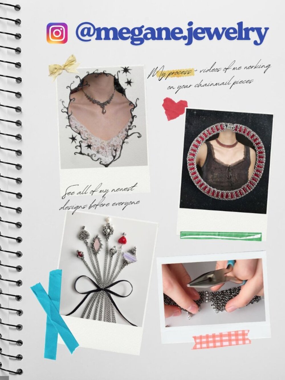 Gothic Medieval spikes chain mail necklace with a small silver chain - Picture 9 of 9